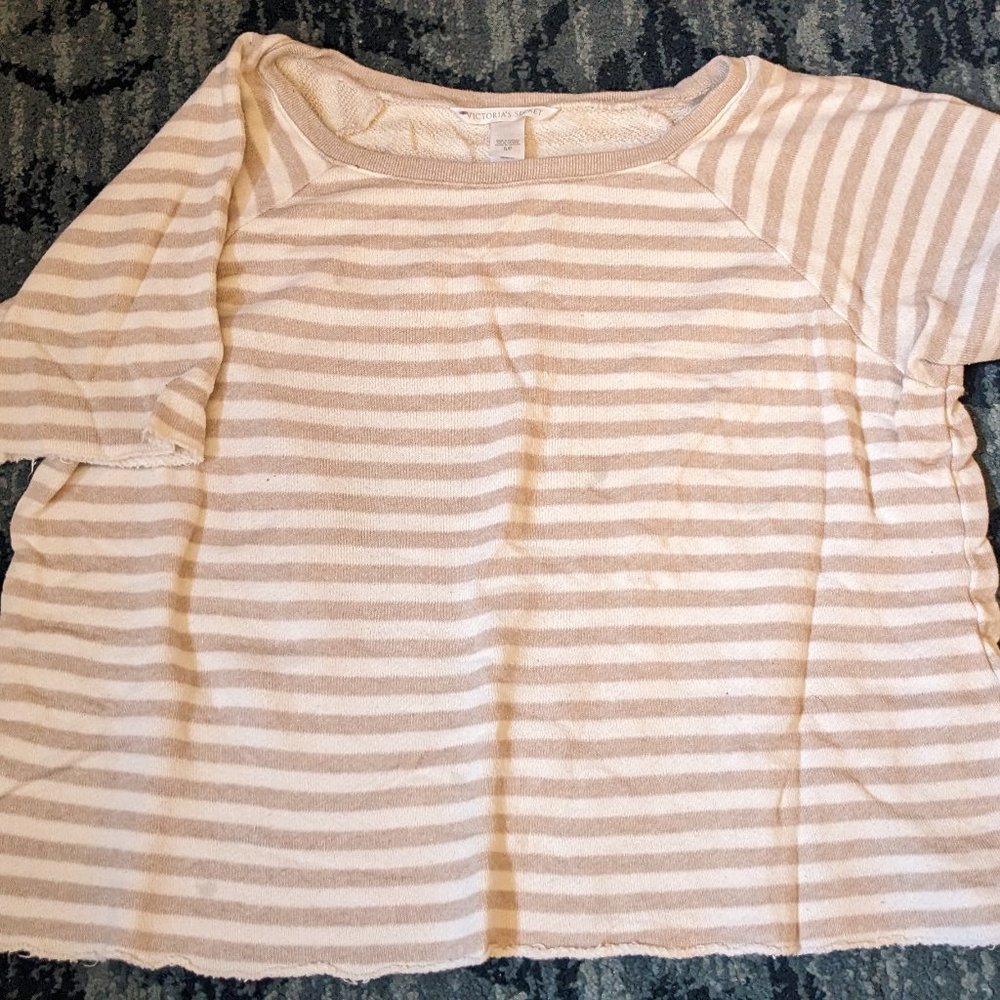 Victoria's Secret T-Shirt Beige Brown White Stripes